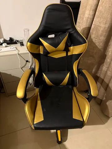Gold and Black Gaming Chair with Lumbar Support