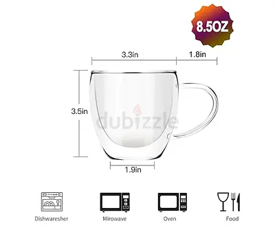 8 Double-walled 8.5oz Heatproof Glass Coffee/Tea Mugs (Borosilicate)