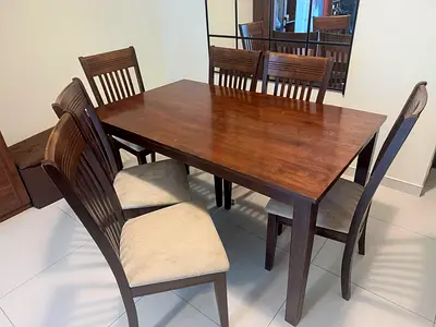6-Seat Dining Table with Chairs - Dark Brown