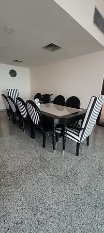 10-seat dining table set, striped black and white pattern - excellent condition