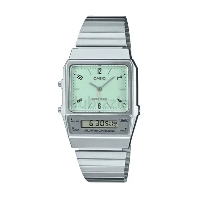 Casio AQ-800E-3ADF vintage-style dual display men's watch - silver stainless steel