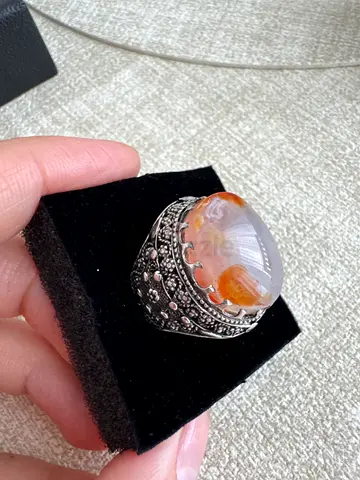 Men's Vintage Style Silver Ring with Agate Stone