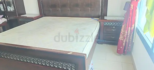 Wooden king size Bed Frame with Mattress and Matching Nightstands