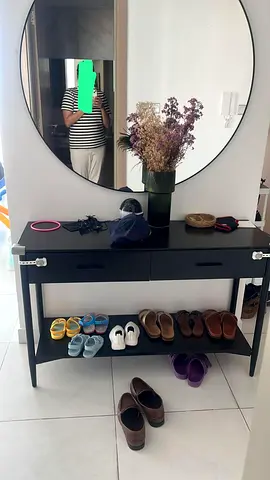 Black Entryway Console Table with Mirror - 2 Drawers, Shelf