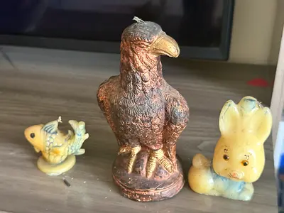 Small vintage wax candles of bird and animal figurines - set of 3