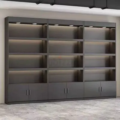 Large Modern Display Bookcase with LED Lighting and Lower Cabinets