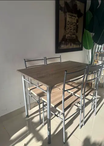 Compact 4-Seater Dining Table with Metal Frame and Wood Top