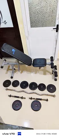Adjustable Weight Bench with Dumbbells, Barbell and Plates - Complete Home Gym Set