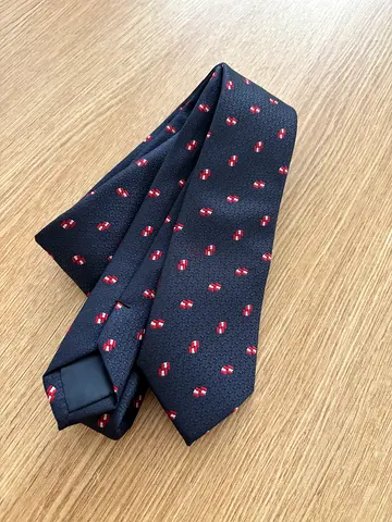 BRAND NEW Printed Tie- Navy Blue w Red Embroidery- Premium Fabric- Exquisite Design- A PERFECT GIFT