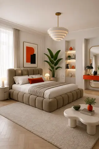 Customised Modern Upholstered Bed Frame with Fluted Headboard