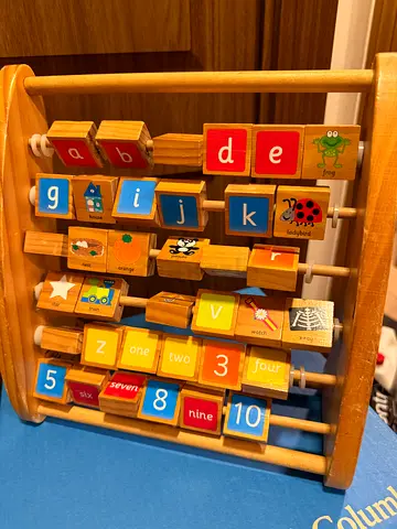 Wooden Rotating Block Counting & Alphabet Educational Toy — Good Condition