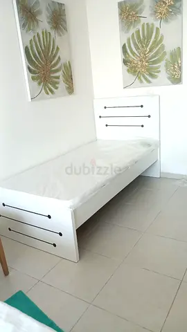 Single white wooden bed with mattress - Brand new