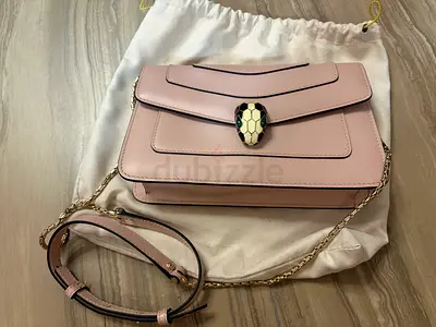 Light Pink Bulgari Serpenti Leather Shoulder Bag with Chain Strap and Snake Head Clasp - Brand New