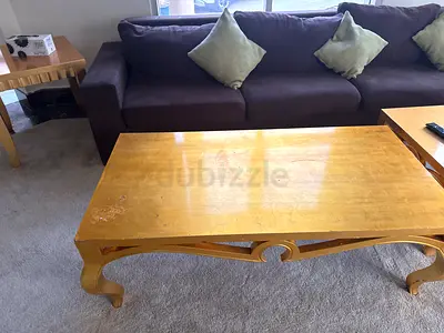 Solid Wood Coffee Table with Carved Legs - Light Finish gold