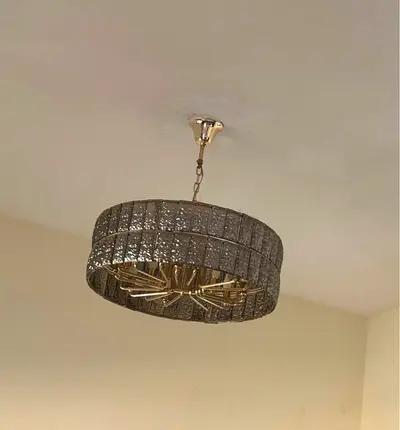 2 Modern Crystal Drum Chandelier - Gray/Silver Ceiling Light