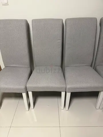 Set of Upholstered Grey Dining Chairs with White Legs