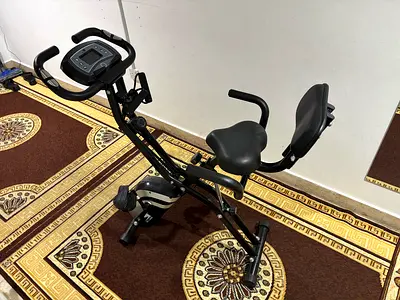Foldable Exercise Bike with Backrest & Arm Resistance Bands