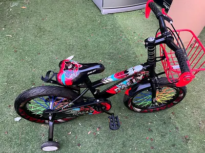 Kids 16-inch Red & Black Bicycle with Training Wheels and Front Basket