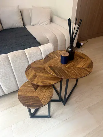 Set of 3 Nesting Wooden Side Tables with Metal Frames
