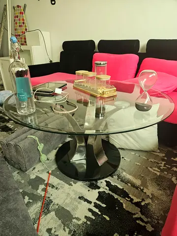 Glass Round Coffee Table with Chrome Base - Good Condition