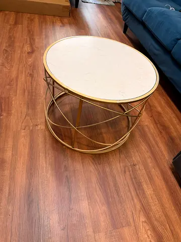 Round Marble-Top Coffee Table with Gold Metal Base