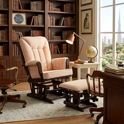 Giggles Ellington Glider Chair with Ottoman - Light Beige Upholstery
