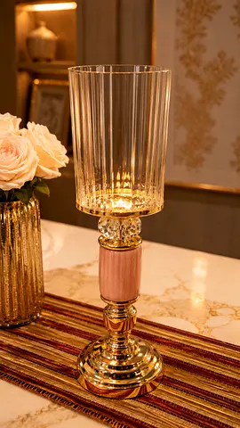 Elegant gold crystal hurricane candle holder / decorative vase