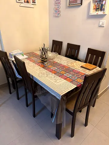 Solid Wood 6-Seater Dining Table with Chairs - Dark Finish