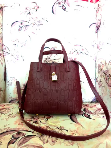 Maroon CH embossed leatherette shoulder bag with lock - good condition