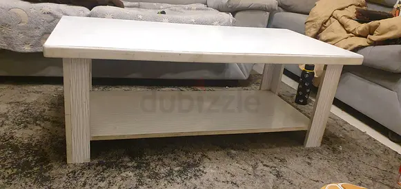 White Wooden Coffee Table with Lower Shelf - Good Used Condition
