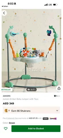 Juniors Ember Baby Jumper / Exersaucer with Toys - Green
