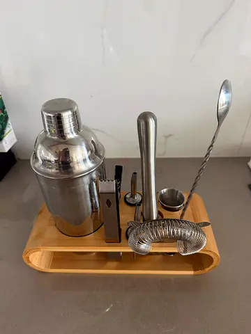 Stainless Steel Cocktail Shaker Set with Bamboo Stand