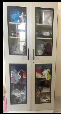 Tall Glass-Front Wardrobe / Storage Cabinet - Good Condition