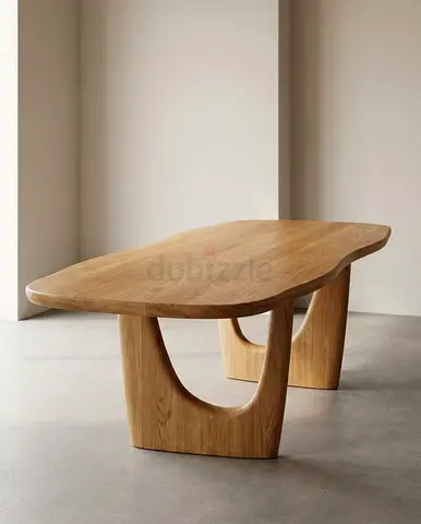 Custom Made Wooden Dining Table with Curved Top and Unique Double Base Design