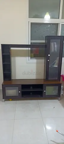 Wooden TV Entertainment Unit with Glass Doors - Dark Finish