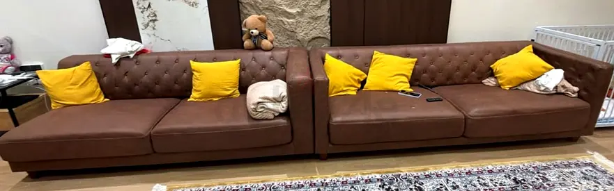 Brown Leather 3+3 Seater Modular Sofa Set