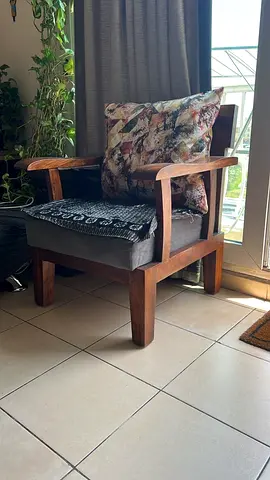 Solid Wood Armchair with Cushions - Sturdy & Comfortable Indian made. Teak wood