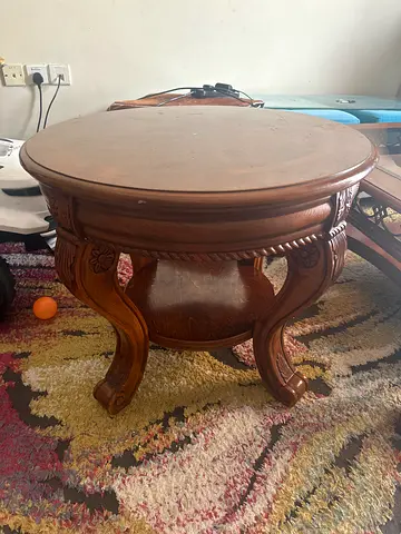 Solid Wood Round side table and Coffee Table with Carved Legs - Classic Design