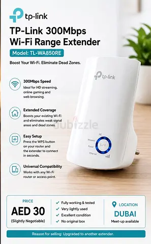 TP-Link TL-WA850RE 300Mbps Wi-Fi Range Extender - Very Good Condition