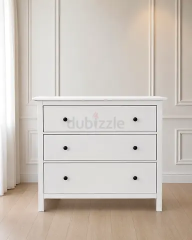 White 3-Drawer Dresser with Black Knobs