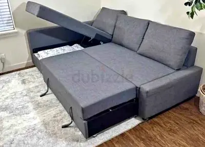 Grey L-shaped Fabric Sofa with Chaise - Good Condition