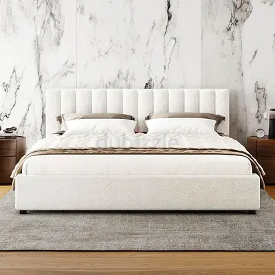 Modern Upholstered Bed Frame w Fluted Headboard with out matters