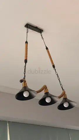 2 Three-light Hanging Pendant Ceiling Lamp with Rope Detail