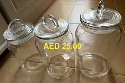 Set of 3 Clear Glass Storage Jars with Lids - Good Condition