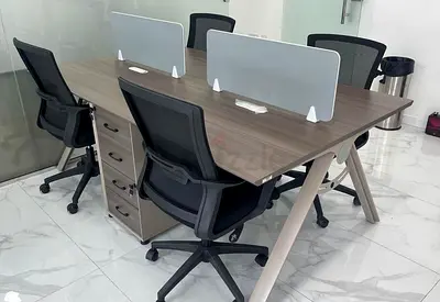 4-Person Office Workstation Desk Set with Chairs and Drawers