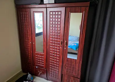 2-Door Wooden Wardrobe with Mirror and Textured Finish (2Nos)