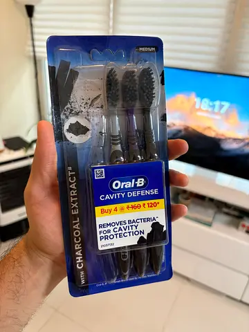 3x Toothbrushes - Oral B Cavity Defense Charcoal Extract - Medium - Wavy Bristles and Gum Support