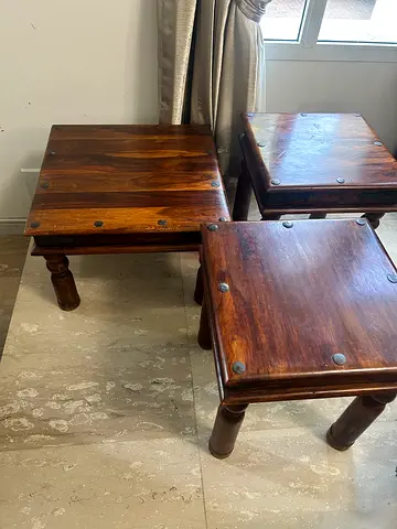 Solid Wood Square vintage Side Tables - Set of 3, Good Condition