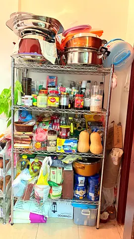 Stainless Steel Kitchen Storage Rack - 4-Tier Shelving Unit with Pots & Pantry Items