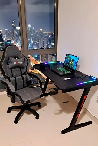 Gaming desk with RGB lights and ergonomic gaming chair - setup bundle